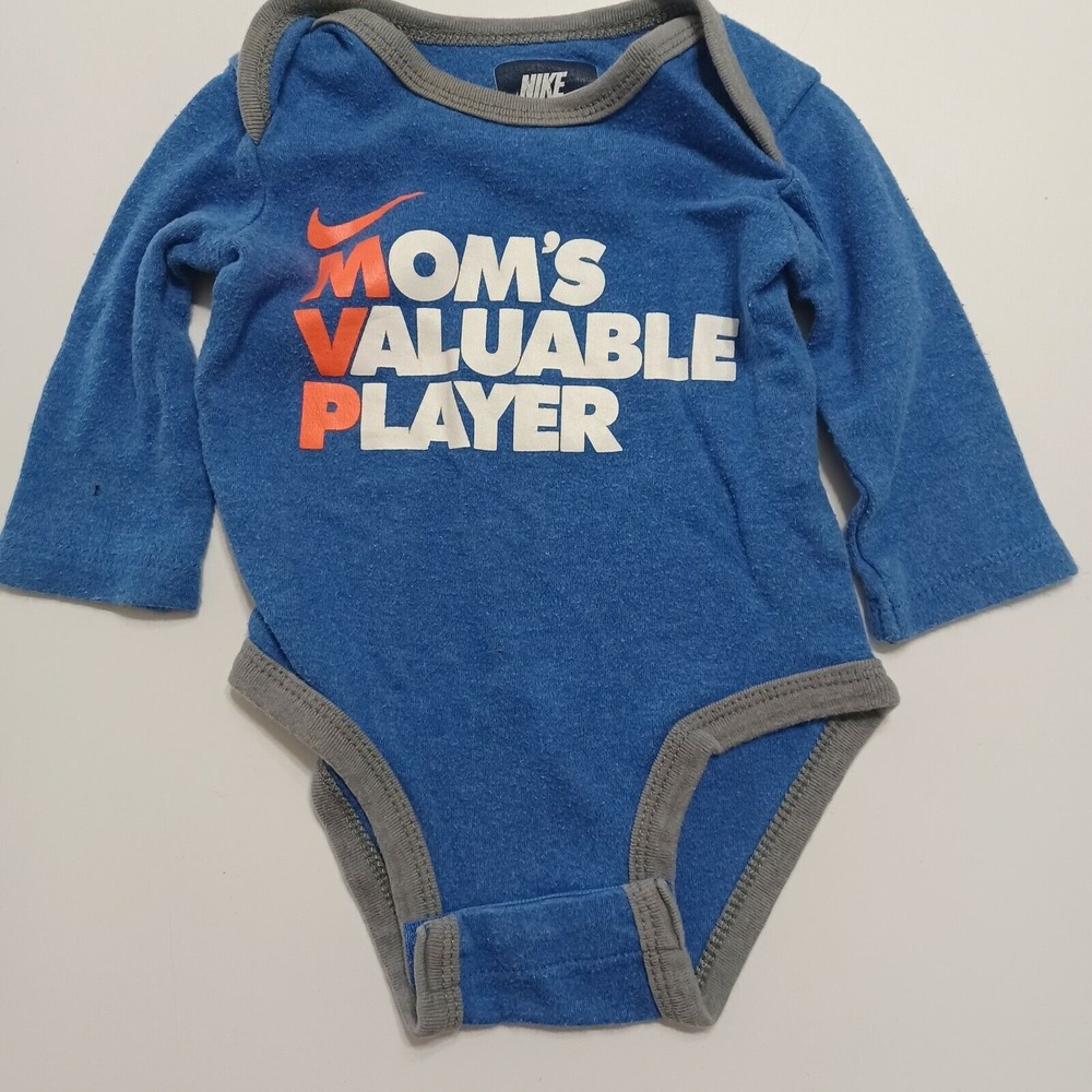 Nike Spell Out Baby Bodysuit Blue MVP `Long Sleeve Snap Crotch 0-3 Months
